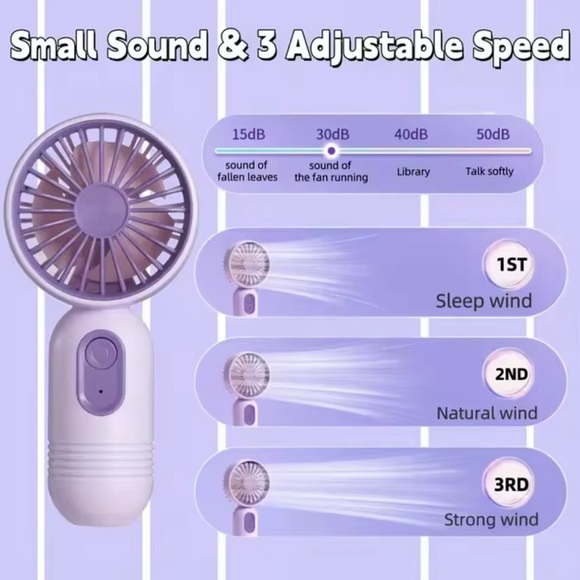 Portable handheld Black Fan 3 speeds Mini Menopause Helper - Picture 4 of 5